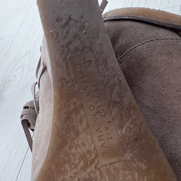 Zara Fringe Suede Wedge Shoes Tan ( Sz 40 / 9 ) - Picture 5 of 6